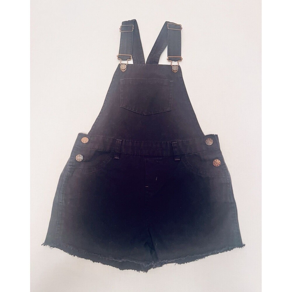 🖤 Love Republic Girls Black Denim Shortalls 10/12 Adjustable Bib Overalls EUC